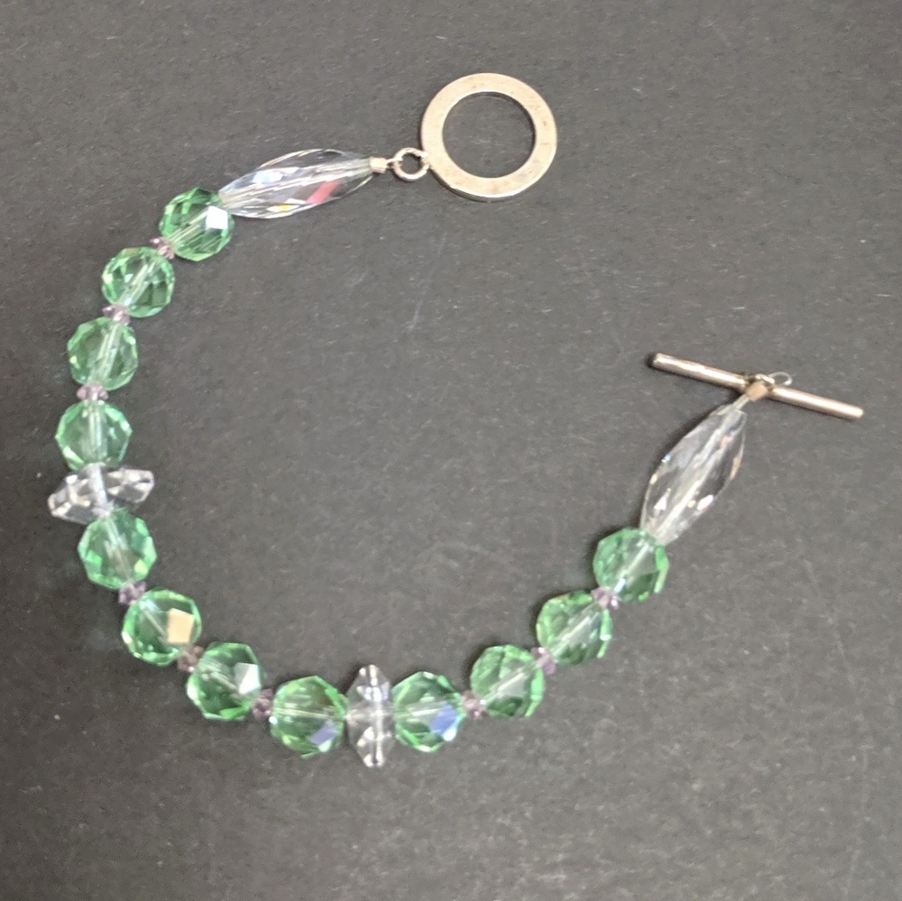 Aqua Toggle Bracelet Faceted Beads (One Size)
